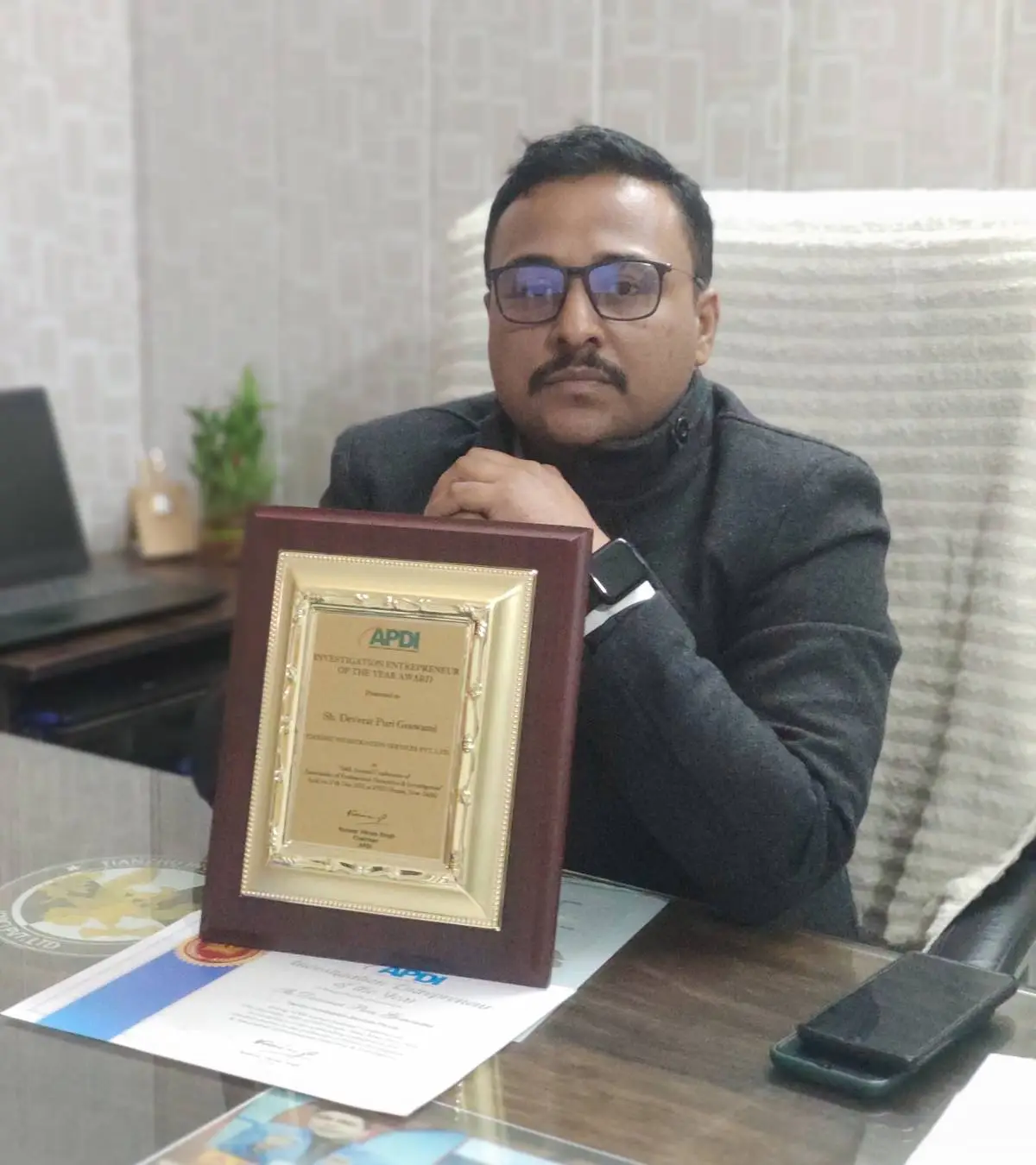 Sitting in office with award director of Indian Intelligence Owner