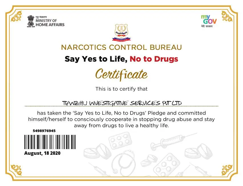 certificate for narcotics control bureau