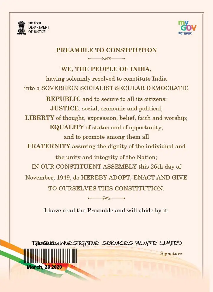 certificate for constitution pledge