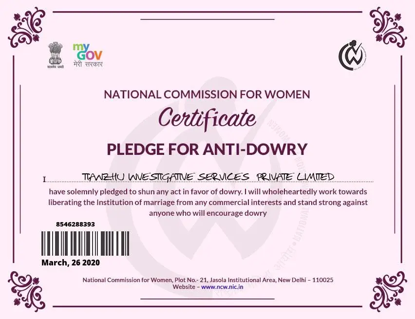 certificate for anti dowary