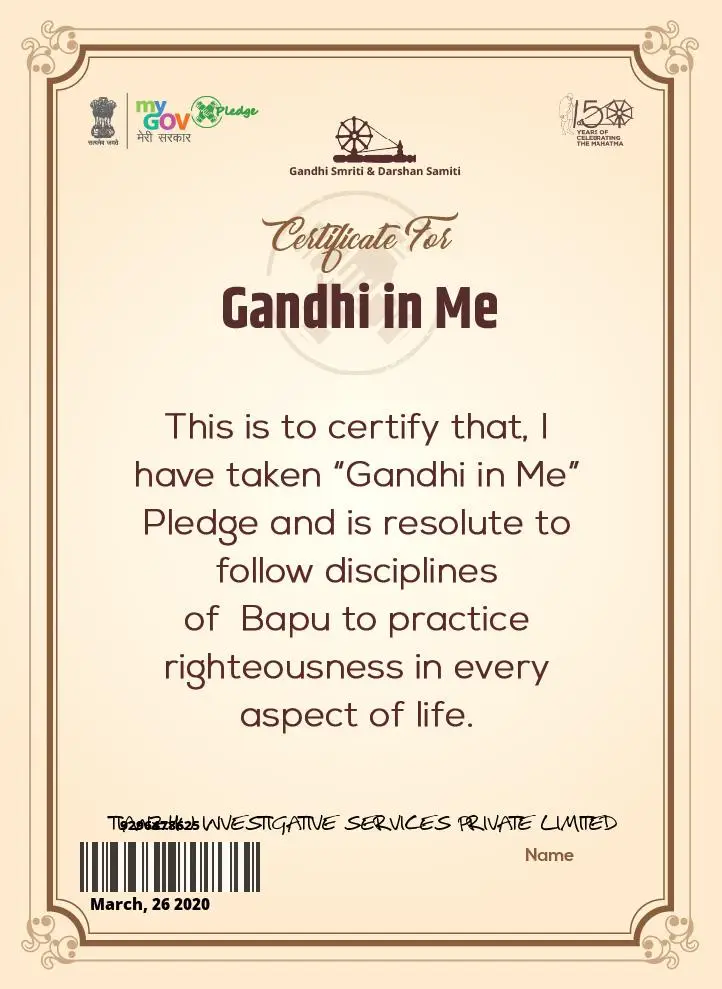 Gandhi in me certificate